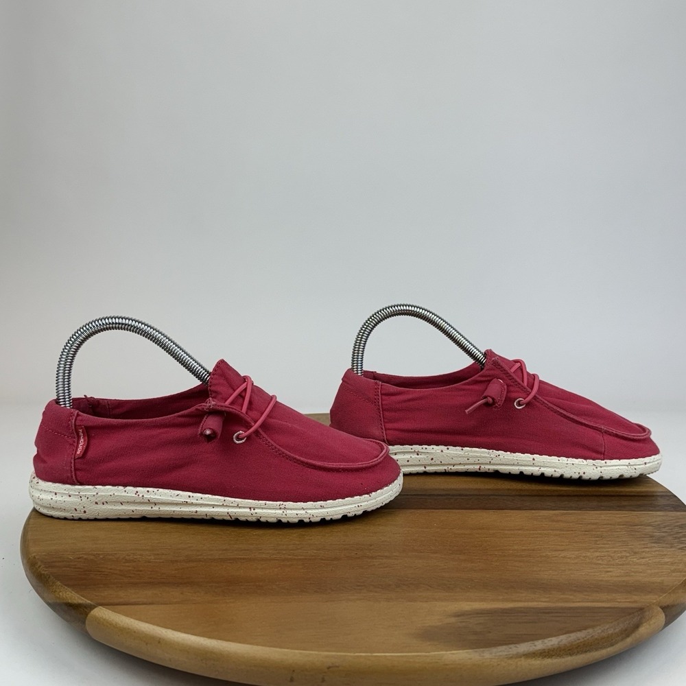 Womens Hey Dude Wendy Coral Pink Canvas Casual Comfort Loafers Shoes Size 6 M